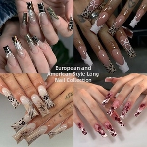 Detailed views of duck nails featuring leopard print, floral patterns and metallic finish