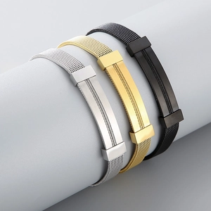 Men's Stainless Steel Mesh Braided Bracelet Minimalist Titanium Steel Curved Plate Jewelry Street Style Wristband Gold Silver Black