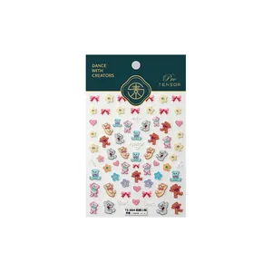 3D embossed nail stickers featuring colorful embroidery bear and floral patterns