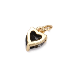 Gold plated heart pendant featuring a black zircon stone with an open jump ring