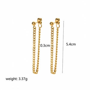 Detailed view of 18K gold plated tassel chain earrings with dimensions 5.4cm by 0.3cm