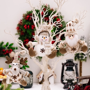 Knitted Christmas Hanging Doll Ornaments Santa Snowman Reindeer Plush Festive Tree Decor Embroidered Snowflake Soft Pendant