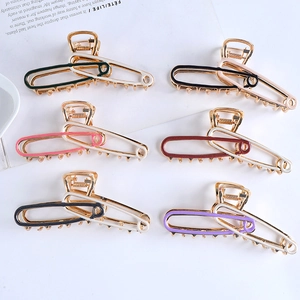 Safety Pin Shape Metal Hair Claw Colorful Enamel Geometric Hollow Hair Clip Korean Style Accessories For Women