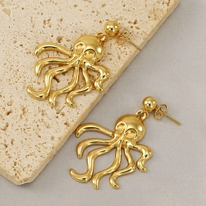 Close-up of vintage 18K gold plated octopus earrings with detailed metallic texture