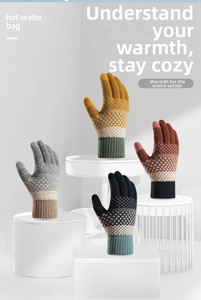 Detailed knit gloves with vintage jacquard patterns and ribbed cuffs for winter warmth