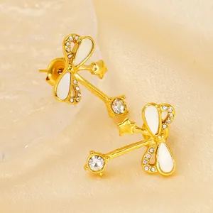 Bow Knot Stud Earrings Stainless Steel 18K Gold Plated Zircon Mother Of Artificial Pearl Star Drop Dangle Elegant Jewelry For Women