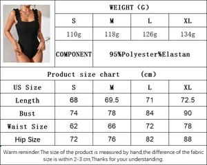 Size guide for women's knit bodysuit with measurements for bust, waist, and hips in cm