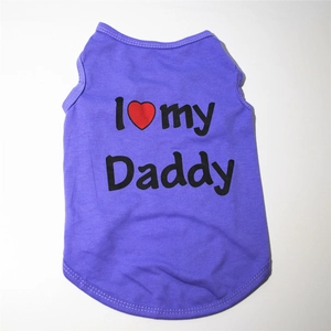 Detail of soft purple cotton pet vest featuring I Love My Daddy print for small dogs