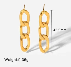 Golden CCB triple long chain earrings with chunky link design and polished finish