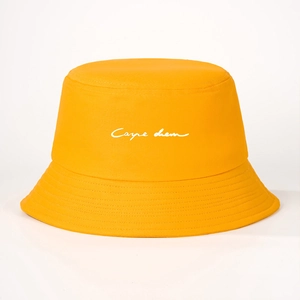 Chapeau bob jaune en coton avec broderie Carpe Diem pour protection solaire d'été