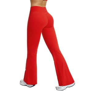 Women's high waist flared yoga pants in bright red with flattering V-shape booty lifting