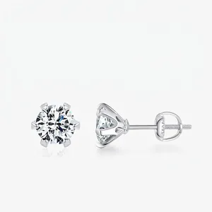 Moissanite Stud Earrings With 925 Sterling Silver Earring Post Claw Crown Screw Back Elegant Jewelry For Women