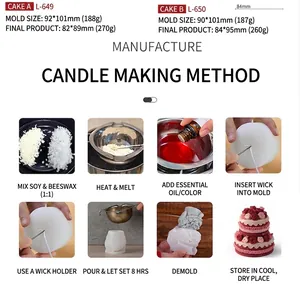 Detailed sizing and DIY step-by-step guide for rose flower cake silicone candle molds