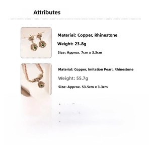 Detailed specifications for copper rhinestone spider leaf necklace and earring set