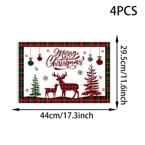 Detail view of 4PCS Christmas placemats featuring red-black plaid elk and 44x29.5cm dimensions