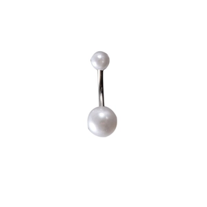 Piercing de nombril en acier inoxydable avec deux perles blanches de tailles variées