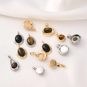 Natural Tiger Eye Stone Black Agate Pendant 18K Gold Plated Copper Charms For DIY Jewelry Making Vintage Elegant Style