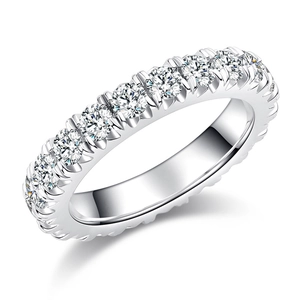 Sparkling Moissanite eternity ring in S925 sterling silver with U-shape prong setting