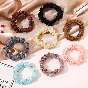 Satin Hair Scrunchies Solid Color Elastic Hair Ties Shiny Pleated Ponytail Holder Hair Accessories For Women Girls