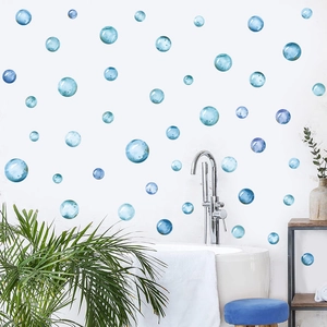 Blue watercolor geometric bubble wall stickers for modern bathroom home decoration