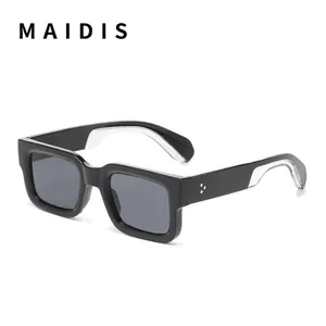 Classic thick frame square sunglasses in black with stylish metal rivet details on corners