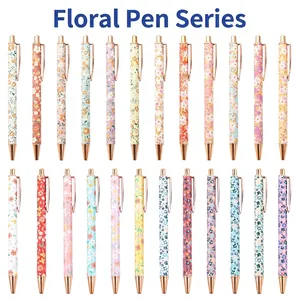 Elegant Floral Metal Ballpoint Pen Retractable Rose Gold Clip Smooth Writing Office School Stationery Gift