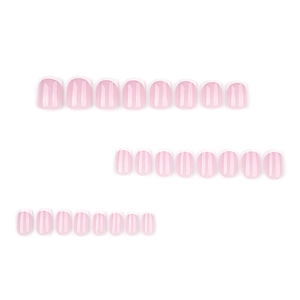 Minimalist French tip press-on nails with nude pink base and white edges, 24-piece set