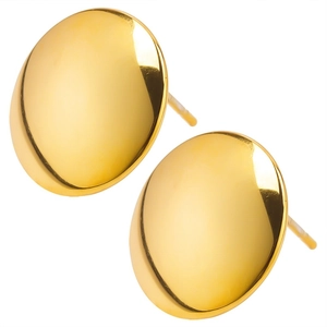 Polished 304 stainless steel round stud earrings in shiny gold finish detail