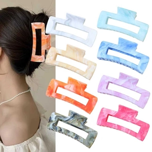 Rectangle cutout claw clips with marble texture acetate in 8 vibrant diverse colors