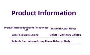 Detailed specifications for coral velvet 3-piece bathroom mat set with fine edge stitching