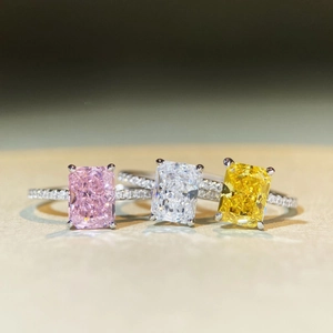 925 Sterling Silver Rectangular Zirconia Ring Ice Cut Stone For Women Pink Yellow White Sparkly Commuter Jewelry Fashion Ring