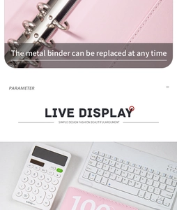 Close-up of pink PU leather A5 binder with replaceable metal clips and 100-day challenge