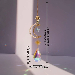 Detailed size specifications for the moon and star suncatcher with crystal teardrop