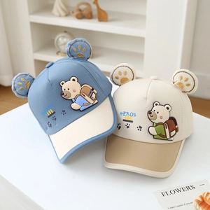 Cartoon bear ears baseball cap for boys aged 2-5 with adjustable strap and 3D embroidery