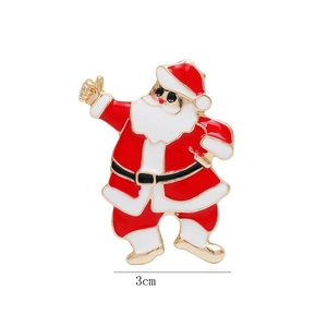 Classic 3cm Santa Claus Christmas brooch in red and gold enamel on white background