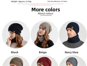 Close-up showing various colors of the knitted beanie and neck warmer set with fleece lining