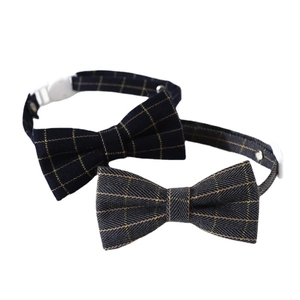 British style plaid pet collars with gold patterns and safety buckles in navy and dark grey