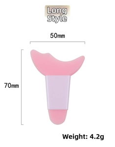 Pink silicone mascara guard and eyeliner stencil tool shown with detailed measurements