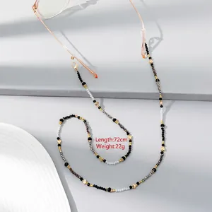 Colorful crystal beaded eyewear chain with gold heart accents, 72cm long fashion strap