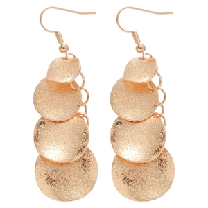 Golden irregular matte sequin tassel earrings with multi-layer round discs on white background