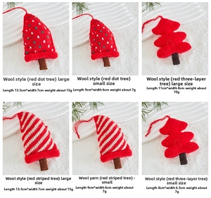 Detailed comparison of knitted Christmas tree ornaments in different sizes and patterns