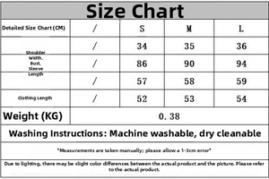 Size chart table with measurements in cm for knit faux fur jacket showing S, M, L dimensions