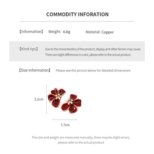 Detail specifications of 18K gold plated red flower earrings with 2.2cm size and 6.6g weight