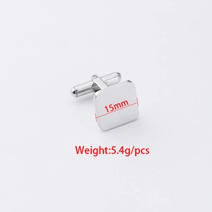 Polished silver square stainless steel cufflink with 15mm dimensions and 5.4g weight