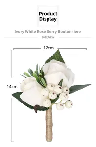 Ivory rose and berry wedding boutonniere with rustic twine handle 14cm x 12cm dimensions