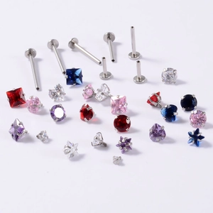 Macro display of diverse heart and star cubic zirconia heads for stainless steel body jewelry