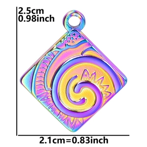 Detailed view of square 18k gold plated stainless steel pendant with spiral relief pattern
