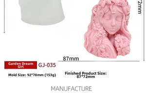 Dettaglio dello stampo in silicone ragazza dormiente con dimensioni e finitura in resina