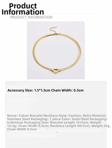 Detailed sizing chart for the gold-plated stainless steel heart pendant and cuban chain set