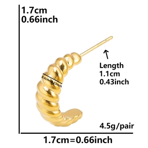 Detail view of gold textured spiral stud earrings with precise dimensions and weight specs